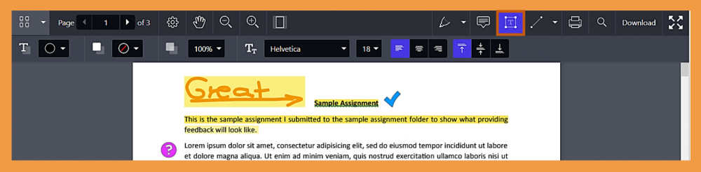 Screenshot of how to access text comments in the annotation tool